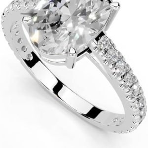 1-5 Carat 14K 18K Gold Platinum Classic 4 Prong Pave Oval Shape Lab Grown Diamond Ring, Engagement, Anniversary, Wedding, IGI Certified, Promise Rings for Women (1-5 Ct, F-G Color, VS1-VS2 Clarity)