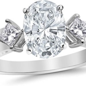 3.75 Ctw 14K White Gold Channel Set 3 Three Stone Princess Oval Cut Diamond Engagement Ring (3 Ct H Color SI2 Clarity Center Stone)
