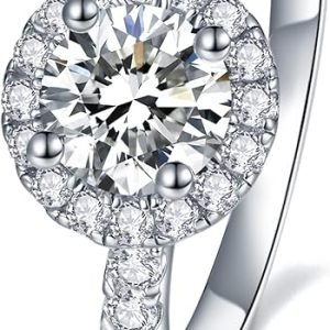 IMOLOVE Solitaire Engagement Rings for Women Halo Ring Promise Rings for her Sterling Silver plated with 18K White Gold Rings for Women 1.64ct D Color VVS1 Clarity Moissanite Size 4-11