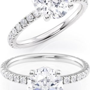 2 to 6 Carat Oval Moissanite Engagement Ring – 1/4 Carat Round Natural Diamond – 14K Gold (G-H/VS, G-H/SI, cttw, DEW) Wedding Promise Ring for Women Size 4 to 11 Made in USA