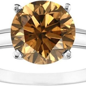 1/2-5 Carat 14K White Gold Round Brown Diamond 4 Prong Diamond Engagement Ring (AAA Quality)