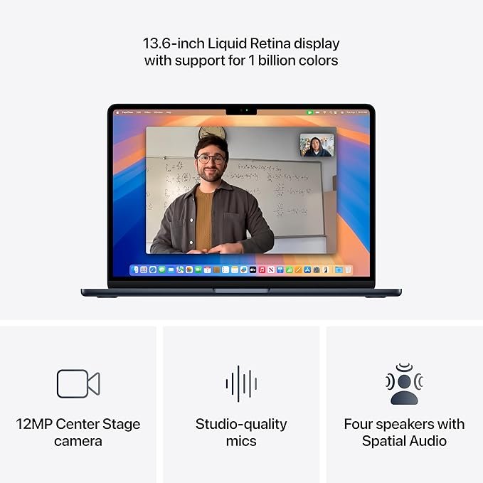 Apple 2025 MacBook Air 13-inch Laptop with M4 chip: Built for Apple Intelligence, 13.6-inch Liquid Retina Display, 16GB Unified Memory, 512GB SSD Storage, 12MP Center Stage Camera, Touch ID; Midnight - Image 2