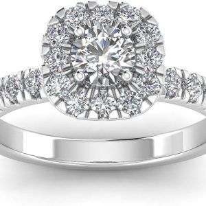 1.5 Carat TW Lab Grown Women’s Diamond Halo Engagement Ring in 10k White Gold