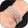 Rrdaily Layered Cubic Zirconia Cuff Bracelet for Women Teen Girls Fashion Charm 14k Gold Silver Bangle Chunky Rhinestone Prom Party Jewelry Gifts