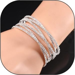 Rrdaily Layered Cubic Zirconia Cuff Bracelet for Women Teen Girls Fashion Charm 14k Gold Silver Bangle Chunky Rhinestone Prom Party Jewelry Gifts