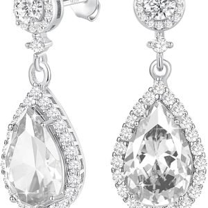 Diamond Dangle Stud Earrings for Women 925 Sterling Silver Post,Teardrop Crystal Rhinestone Drop Dangling Wedding Earring Costume Hypoallergenic & Nickel Free Jewelry