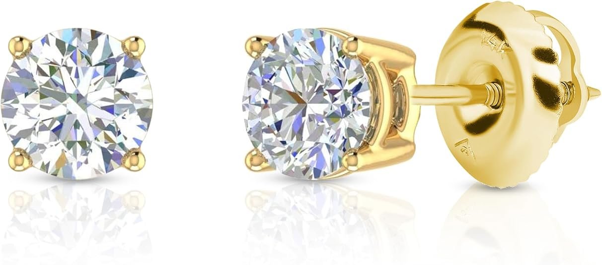 Amazon Essentials 0.25 to 1 Carat IGI Certified Solitaire Lab Grown Diamond Stud 14k Gold 4 Prong Round Cut Earrings (G-H Color VS1-VS2 Clarity)