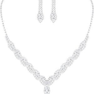 Sparkling CZ Crystal Rhinestone Necklace Earrings Bracelet Wedding Jewelry Set For Bride Bridesmaid Prom Evening Party Homecoming Christmas