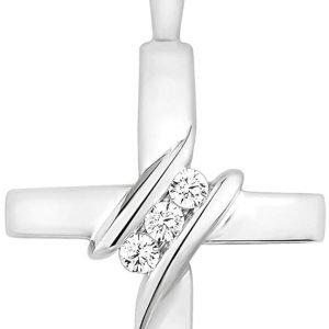 10k Diamond Three-Stone Cross Pendant Necklace Religious Jewelry (0.05cttw, I-J/I2-I3) 18″