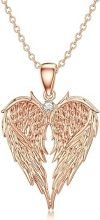 Diamond Angel Wing Necklace for Women 925 Sterling Silver Heart Shaped Angel Wing Pendant Necklace with Lab Grown Diamond Jewelry Gifts for Mom Wife Girlfriend Daughter Sister Friend