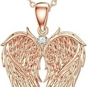 Diamond Angel Wing Necklace for Women 925 Sterling Silver Heart Shaped Angel Wing Pendant Necklace with Lab Grown Diamond Jewelry Gifts for Mom Wife Girlfriend Daughter Sister Friend