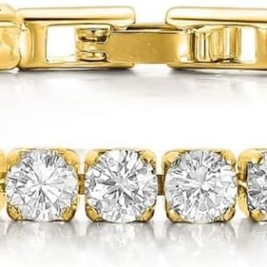 18K Gold/Silver Plated 4mm High Carbon Diamond Classic Tennis Bracelet,Stainless Steel Silver Chain for women,size 7.5inch,Gold Bracelets jewelry for women