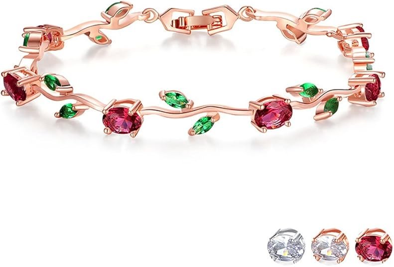 FEDONA 18k Yellow Gold-Plated Sterling Silver Diamond Accent Two-Tone Gemstone Tennis Bracelet Diamond Bangle Bracelet Colorful