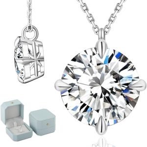KRKC Moissanite Pendant Necklace for Women, 0.5CT/1CT/2CT/3CT/4CT Lab Created Diamond Solitaire Pendant, VVS1 Clarity D Color, Adjustable 14K White Gold Plated S925 Sterling Silver Chain, Jewelry Gift for Anniversary Valentines Christmas Day