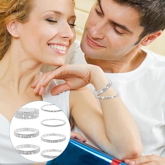 7 PCS Rhinestone Bracelet Set for Women, Silver Bling Bracelets Fake Diamond Cubic Zirconia Sparkly Bracelet for Bridal Wedding Party, Birthday Party, Sparkly Rhinestone Jewelry - Image 4