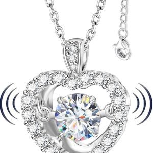 HMJ Diamond Floating Necklace for Women,1Carat Moissanite Dancing Heart Pendant,Lab Diamond Heart Jewelry Love You Necklace Gift for Mother’s Day Wife Mom