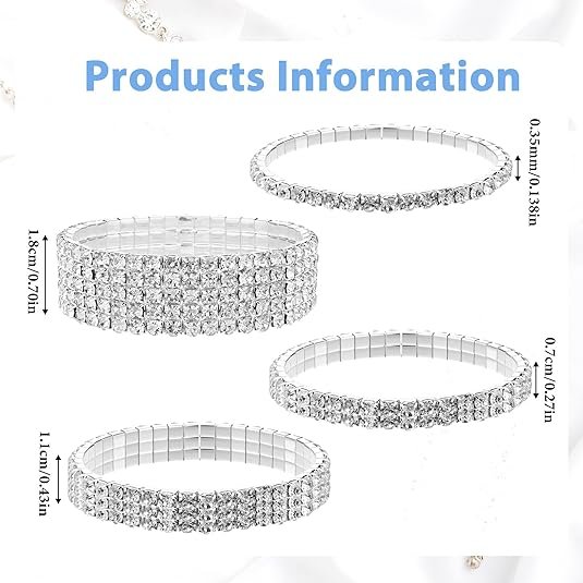 7 PCS Rhinestone Bracelet Set for Women, Silver Bling Bracelets Fake Diamond Cubic Zirconia Sparkly Bracelet for Bridal Wedding Party, Birthday Party, Sparkly Rhinestone Jewelry - Image 2