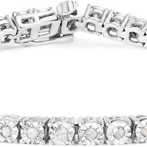 Original Classics 1.0 Cttw Miracle Set White Diamond Round Faceted Bezel Tennis Bracelet (I-J Color, I3 Clarity) – Choice of Metal Color and Size