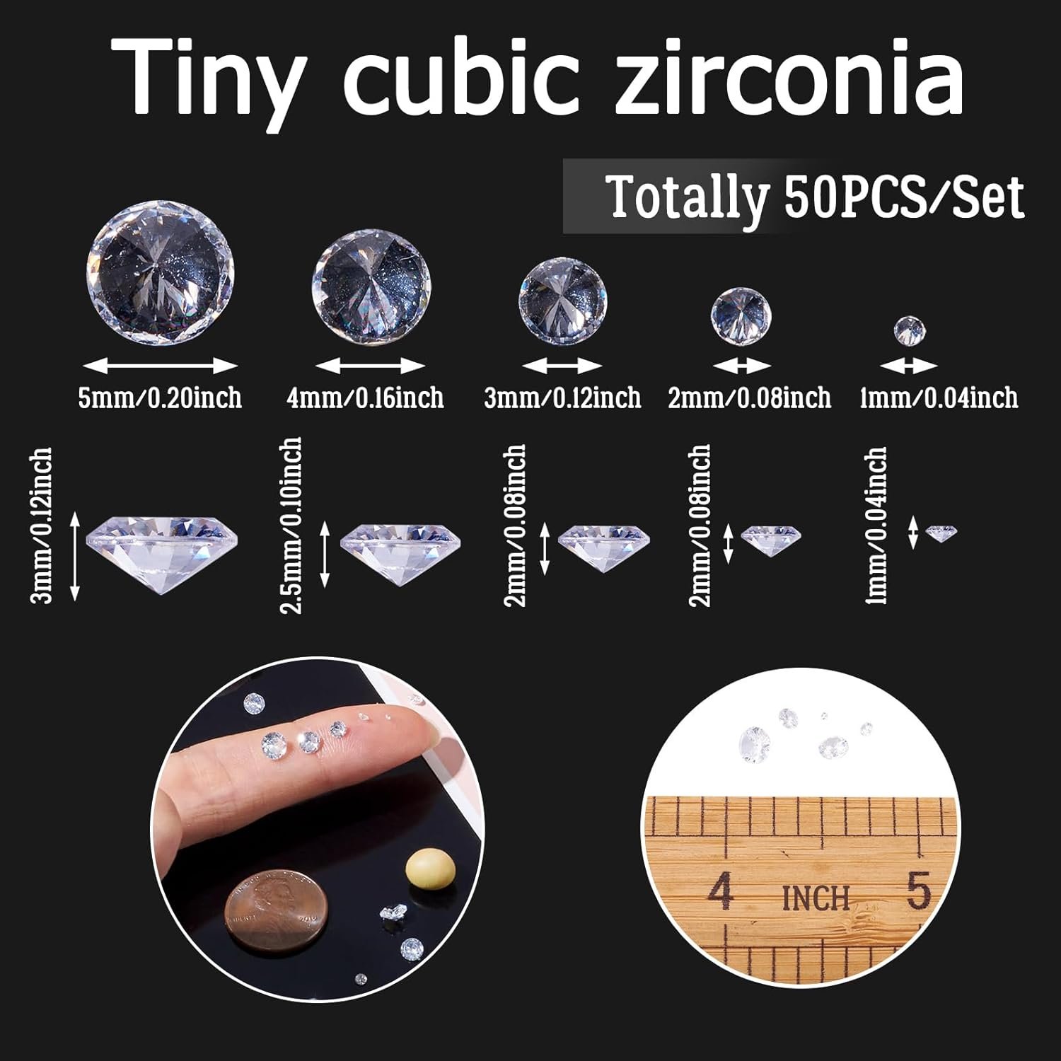 Fashewelry 50Pcs Tiny Cubic Zirconia Faceted Rhinestone Cabochons 1mm 2mm 3mm 4mm 5mm Clear Pointed Back Crystal Diamante Gems for Nail Art Craft Replacing Jewelry - Image 6