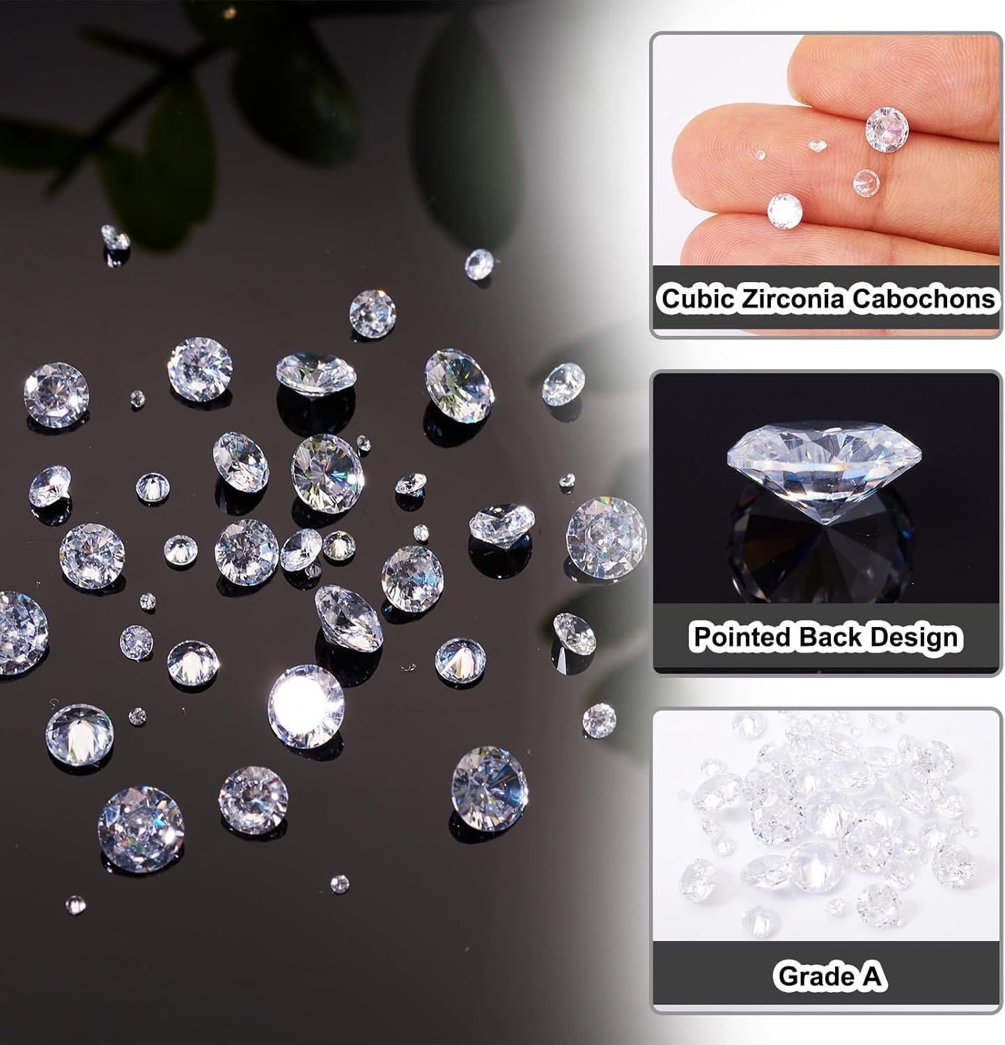 Fashewelry 50Pcs Tiny Cubic Zirconia Faceted Rhinestone Cabochons 1mm 2mm 3mm 4mm 5mm Clear Pointed Back Crystal Diamante Gems for Nail Art Craft Replacing Jewelry - Image 5