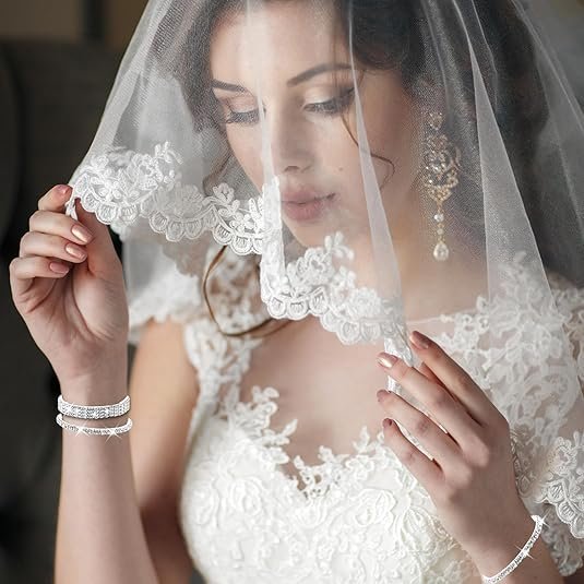 7 PCS Rhinestone Bracelet Set for Women, Silver Bling Bracelets Fake Diamond Cubic Zirconia Sparkly Bracelet for Bridal Wedding Party, Birthday Party, Sparkly Rhinestone Jewelry - Image 5