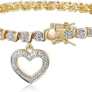 MORGAN & PAIGE Bronze Rhodium, 14k Rose Gold or 18k Yellow Gold Plated Diamond Accent Tennis Bracelets for Women Trendy – Charm Womens Bracelets with Accent S-Link Chain, Gift Jewelry